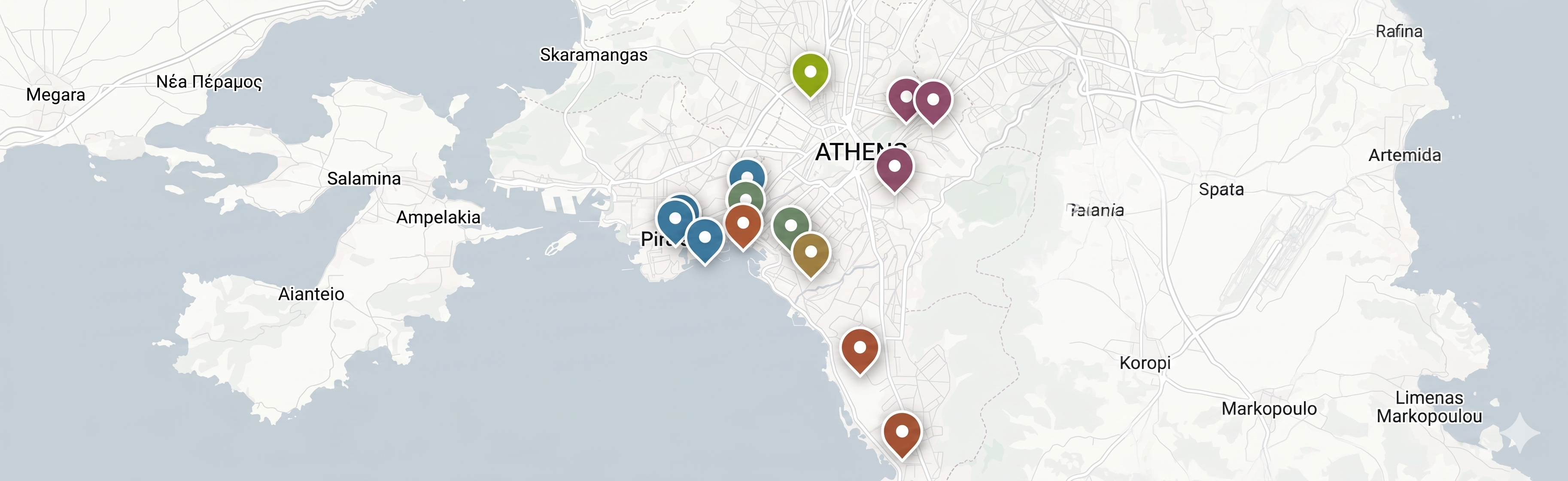 Avla portfolio · Athens projects map