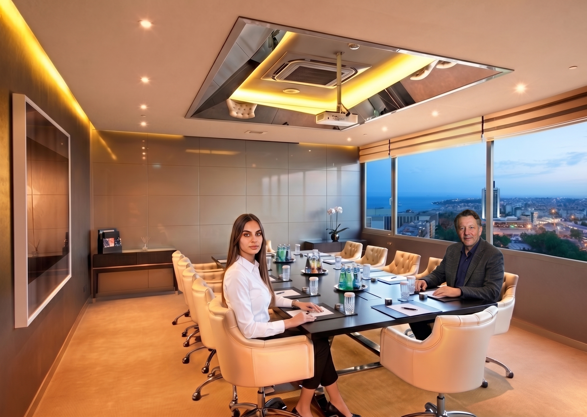 M. Sami Akbeniz, in his Istanbul office at the chairman's desk, Bosphorus-view boardroom